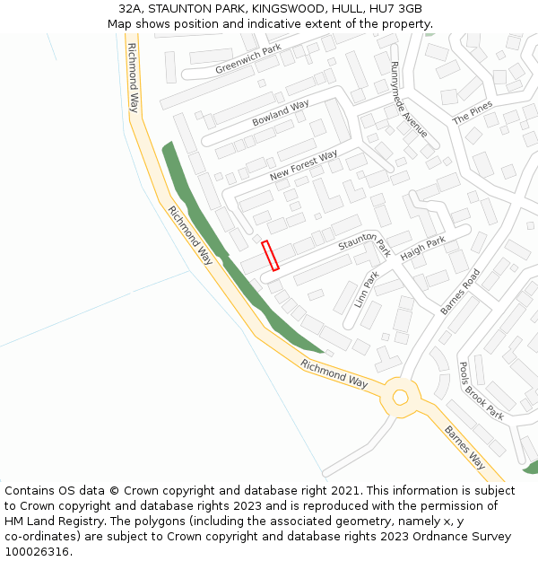 32A, STAUNTON PARK, KINGSWOOD, HULL, HU7 3GB: Location map and indicative extent of plot