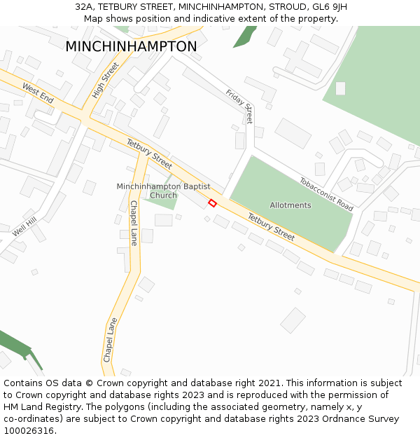 32A, TETBURY STREET, MINCHINHAMPTON, STROUD, GL6 9JH: Location map and indicative extent of plot