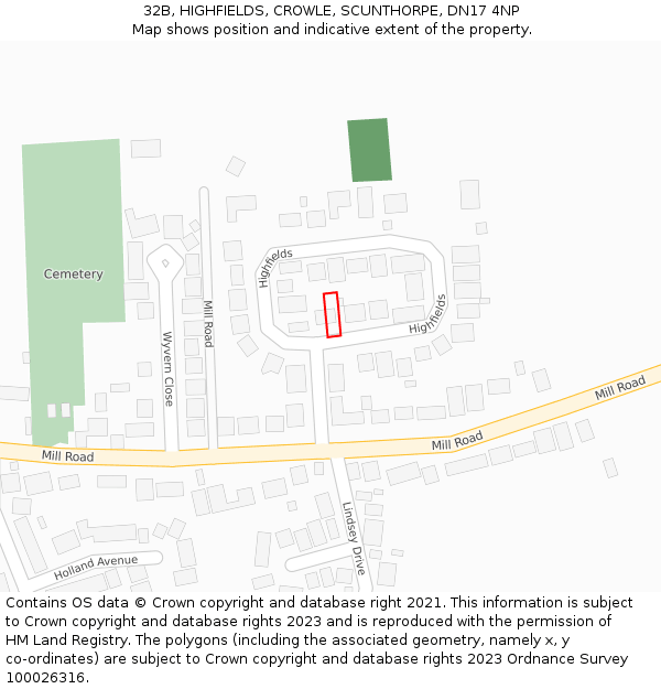 32B, HIGHFIELDS, CROWLE, SCUNTHORPE, DN17 4NP: Location map and indicative extent of plot