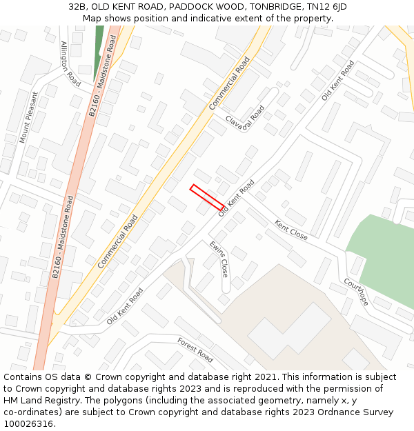 32B, OLD KENT ROAD, PADDOCK WOOD, TONBRIDGE, TN12 6JD: Location map and indicative extent of plot