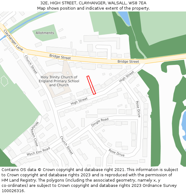 32E, HIGH STREET, CLAYHANGER, WALSALL, WS8 7EA: Location map and indicative extent of plot
