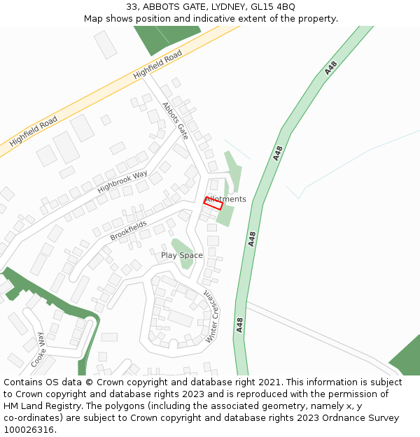 33, ABBOTS GATE, LYDNEY, GL15 4BQ: Location map and indicative extent of plot