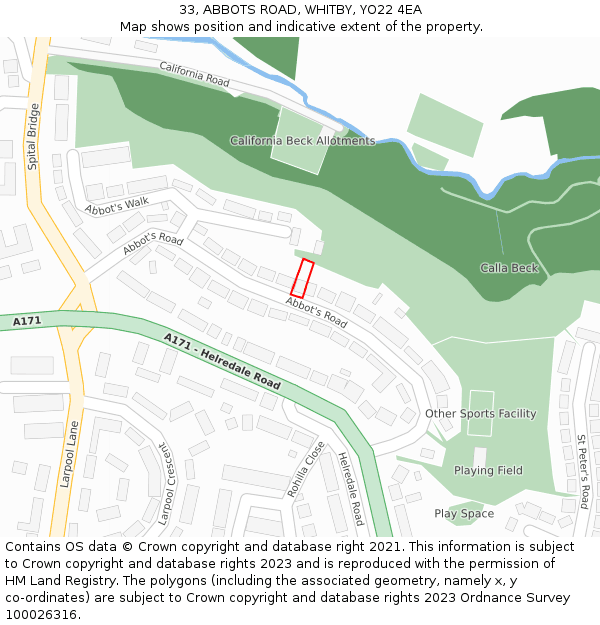 33, ABBOTS ROAD, WHITBY, YO22 4EA: Location map and indicative extent of plot