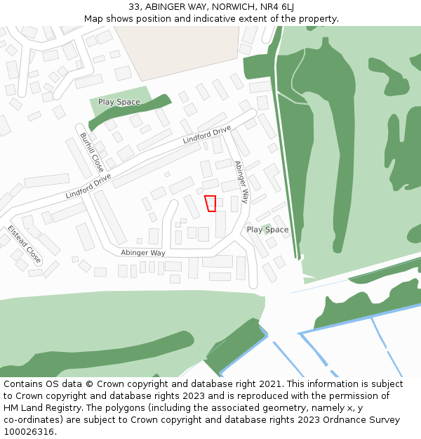 33, ABINGER WAY, NORWICH, NR4 6LJ: Location map and indicative extent of plot