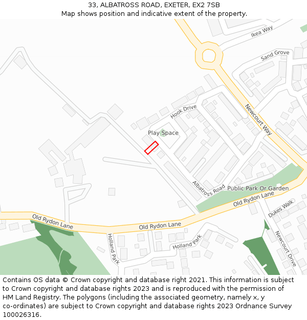 33, ALBATROSS ROAD, EXETER, EX2 7SB: Location map and indicative extent of plot