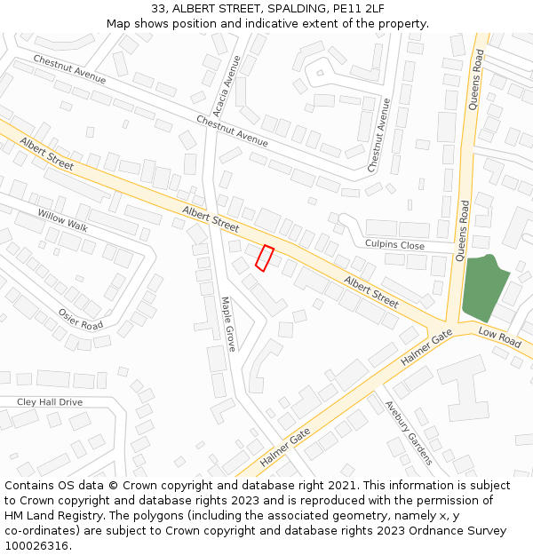 33, ALBERT STREET, SPALDING, PE11 2LF: Location map and indicative extent of plot