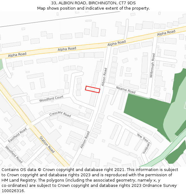 33, ALBION ROAD, BIRCHINGTON, CT7 9DS: Location map and indicative extent of plot