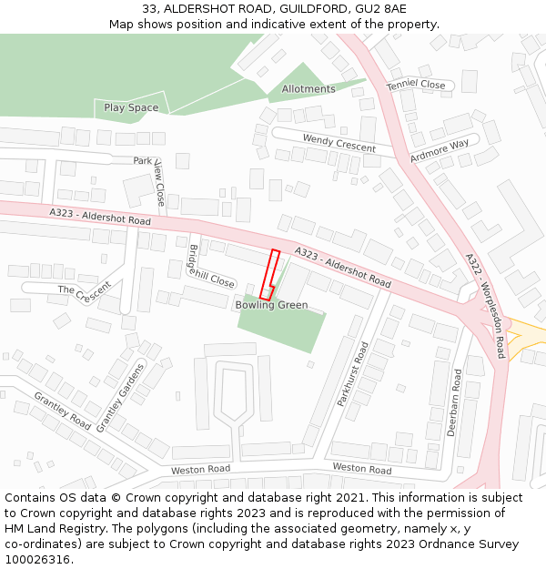 33, ALDERSHOT ROAD, GUILDFORD, GU2 8AE: Location map and indicative extent of plot