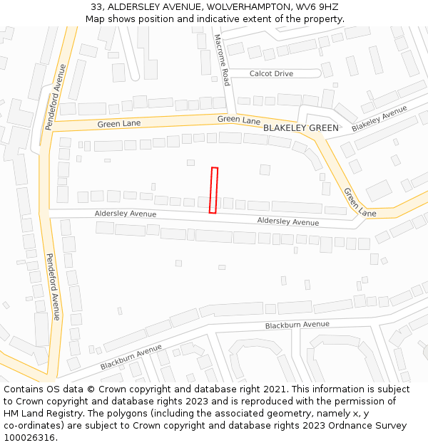 33, ALDERSLEY AVENUE, WOLVERHAMPTON, WV6 9HZ: Location map and indicative extent of plot