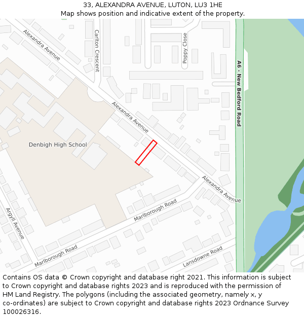 33, ALEXANDRA AVENUE, LUTON, LU3 1HE: Location map and indicative extent of plot