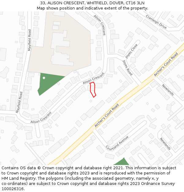 33, ALISON CRESCENT, WHITFIELD, DOVER, CT16 3LN: Location map and indicative extent of plot