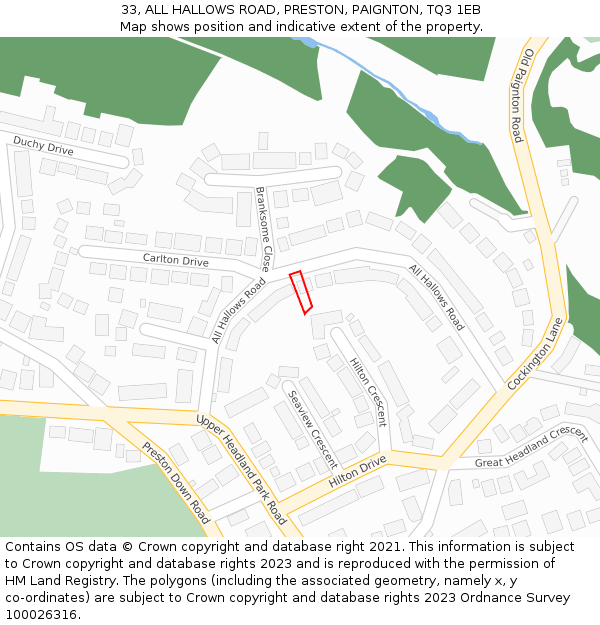 33, ALL HALLOWS ROAD, PRESTON, PAIGNTON, TQ3 1EB: Location map and indicative extent of plot