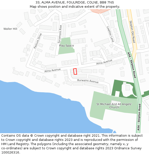 33, ALMA AVENUE, FOULRIDGE, COLNE, BB8 7NS: Location map and indicative extent of plot