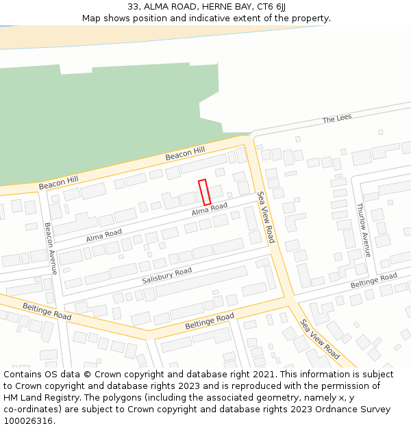 33, ALMA ROAD, HERNE BAY, CT6 6JJ: Location map and indicative extent of plot