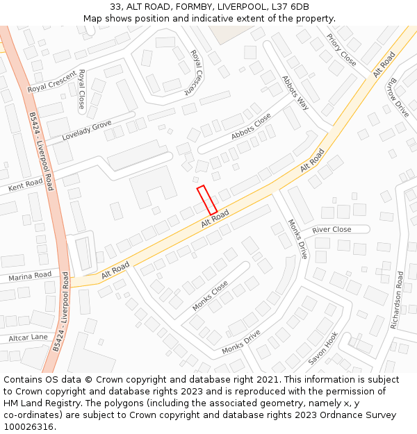 33, ALT ROAD, FORMBY, LIVERPOOL, L37 6DB: Location map and indicative extent of plot