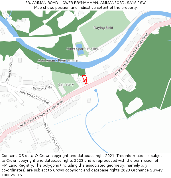 33, AMMAN ROAD, LOWER BRYNAMMAN, AMMANFORD, SA18 1SW: Location map and indicative extent of plot