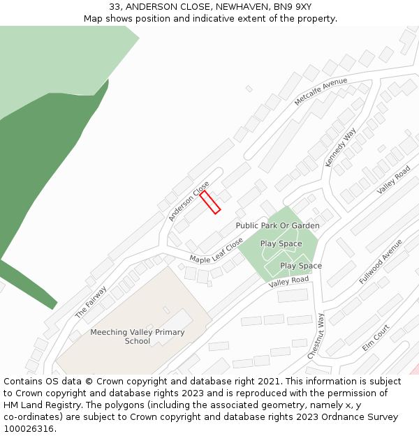 33, ANDERSON CLOSE, NEWHAVEN, BN9 9XY: Location map and indicative extent of plot