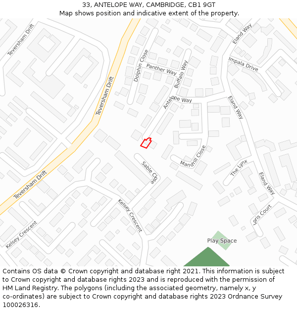 33, ANTELOPE WAY, CAMBRIDGE, CB1 9GT: Location map and indicative extent of plot