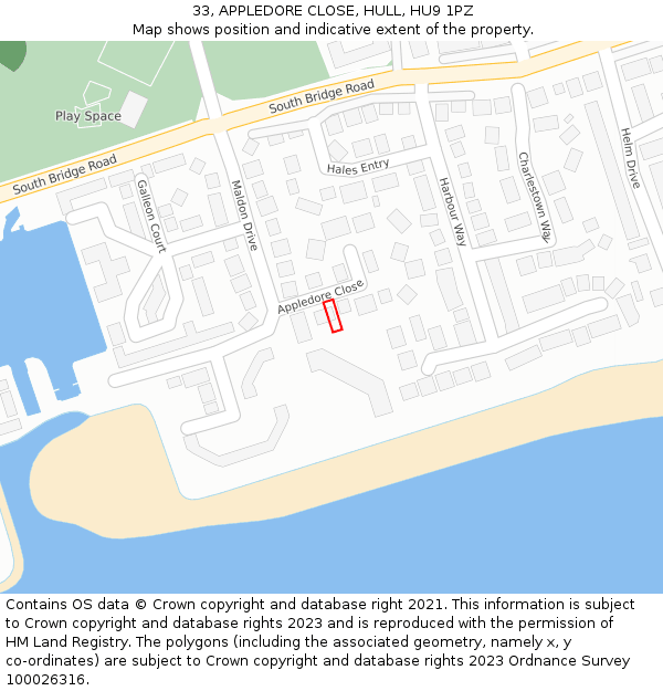 33, APPLEDORE CLOSE, HULL, HU9 1PZ: Location map and indicative extent of plot