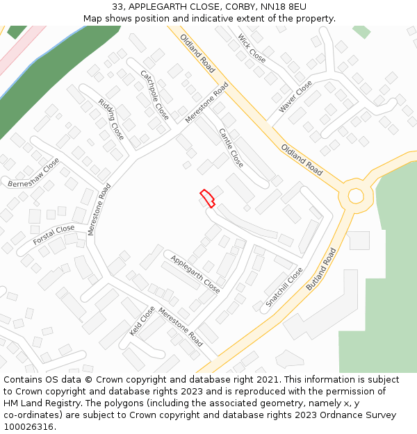 33, APPLEGARTH CLOSE, CORBY, NN18 8EU: Location map and indicative extent of plot