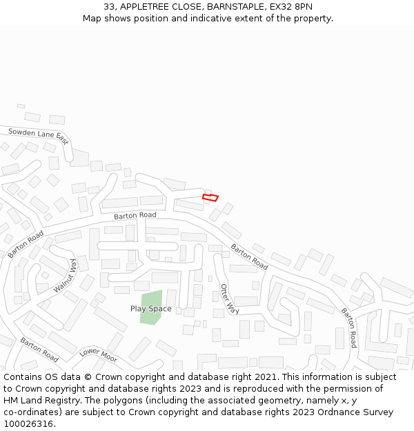 33, APPLETREE CLOSE, BARNSTAPLE, EX32 8PN: Location map and indicative extent of plot