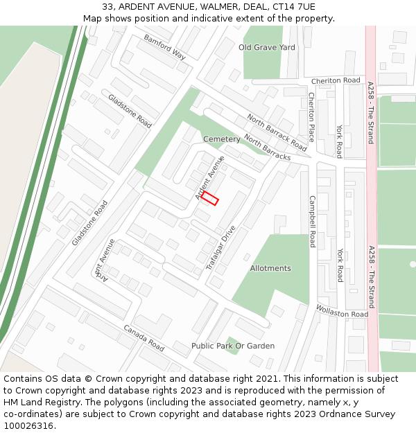 33, ARDENT AVENUE, WALMER, DEAL, CT14 7UE: Location map and indicative extent of plot