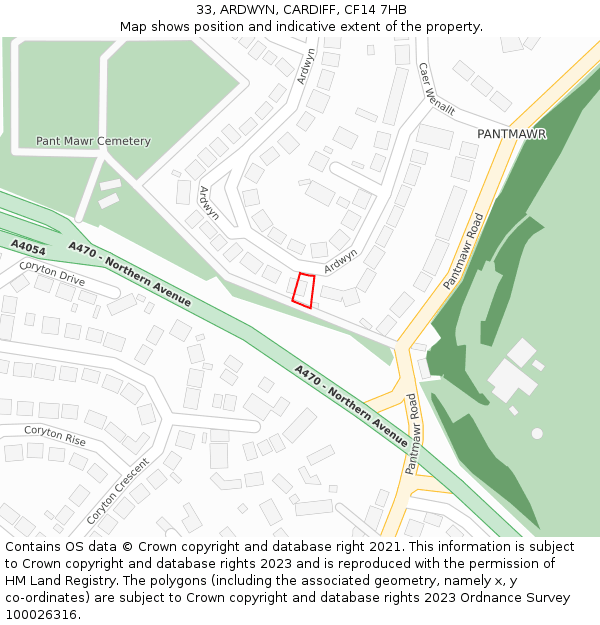 33, ARDWYN, CARDIFF, CF14 7HB: Location map and indicative extent of plot