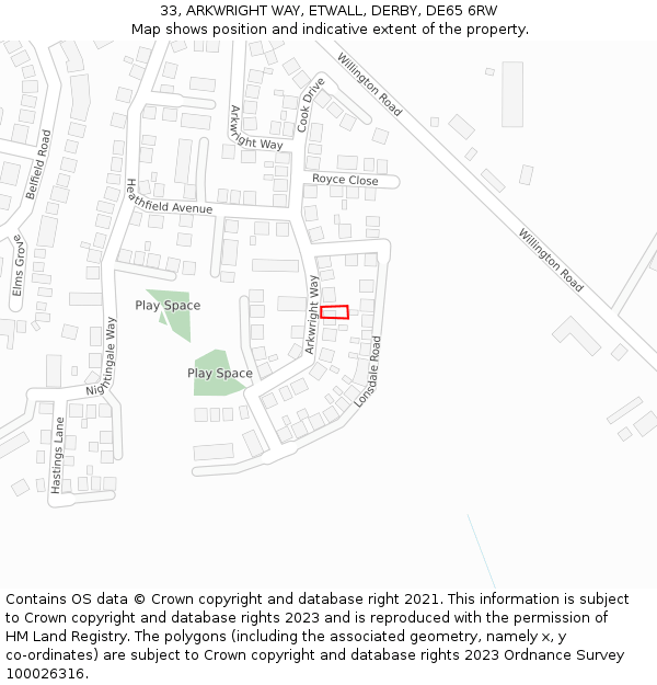 33, ARKWRIGHT WAY, ETWALL, DERBY, DE65 6RW: Location map and indicative extent of plot