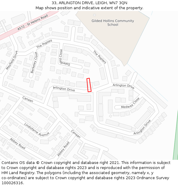 33, ARLINGTON DRIVE, LEIGH, WN7 3QN: Location map and indicative extent of plot