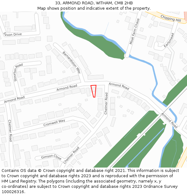 33, ARMOND ROAD, WITHAM, CM8 2HB: Location map and indicative extent of plot