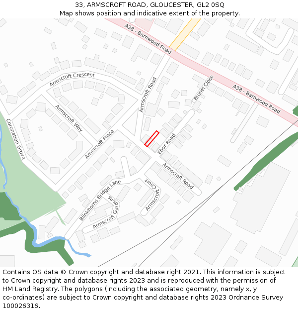 33, ARMSCROFT ROAD, GLOUCESTER, GL2 0SQ: Location map and indicative extent of plot