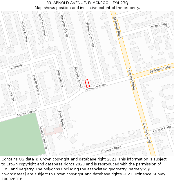 33, ARNOLD AVENUE, BLACKPOOL, FY4 2BQ: Location map and indicative extent of plot