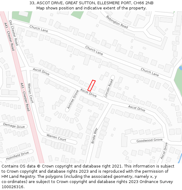 33, ASCOT DRIVE, GREAT SUTTON, ELLESMERE PORT, CH66 2NB: Location map and indicative extent of plot