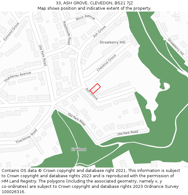 33, ASH GROVE, CLEVEDON, BS21 7JZ: Location map and indicative extent of plot