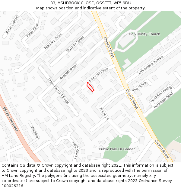 33, ASHBROOK CLOSE, OSSETT, WF5 9DU: Location map and indicative extent of plot