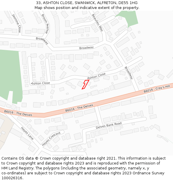 33, ASHTON CLOSE, SWANWICK, ALFRETON, DE55 1HG: Location map and indicative extent of plot