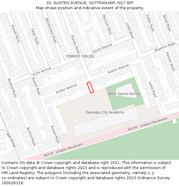 33, AUSTEN AVENUE, NOTTINGHAM, NG7 6PF: Location map and indicative extent of plot