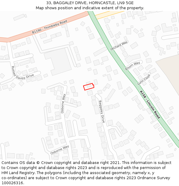 33, BAGGALEY DRIVE, HORNCASTLE, LN9 5GE: Location map and indicative extent of plot