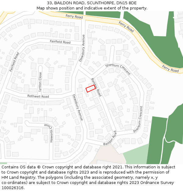 33, BAILDON ROAD, SCUNTHORPE, DN15 8DE: Location map and indicative extent of plot