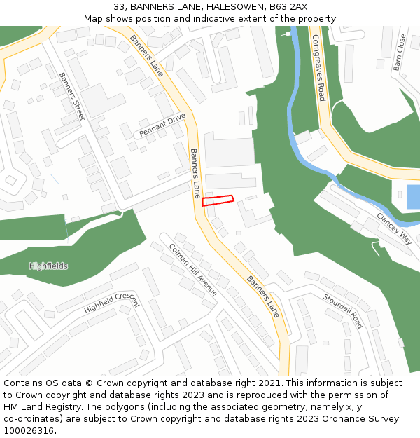 33, BANNERS LANE, HALESOWEN, B63 2AX: Location map and indicative extent of plot