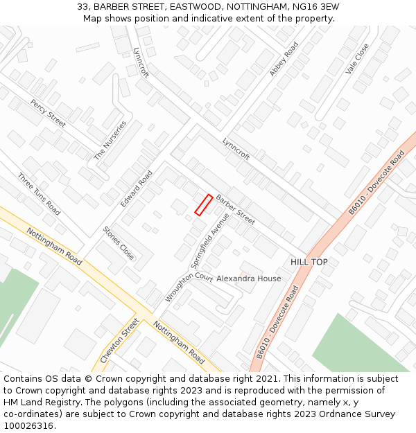 33, BARBER STREET, EASTWOOD, NOTTINGHAM, NG16 3EW: Location map and indicative extent of plot