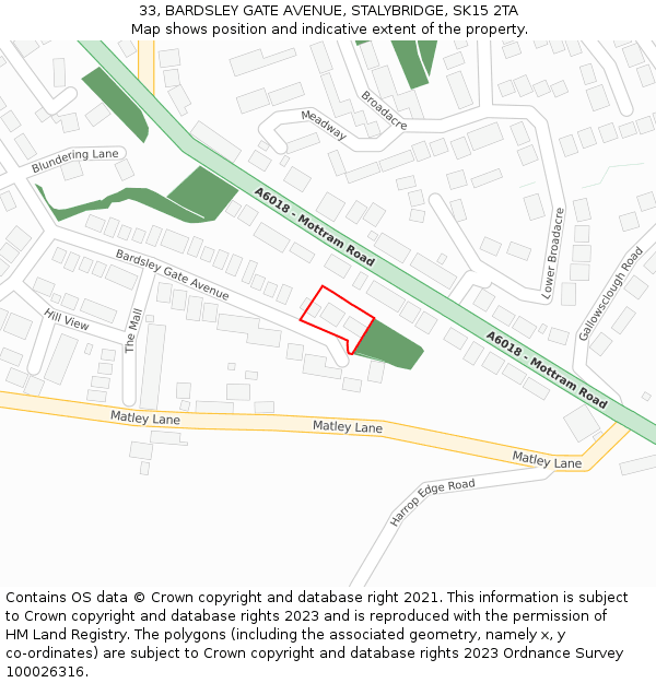 33, BARDSLEY GATE AVENUE, STALYBRIDGE, SK15 2TA: Location map and indicative extent of plot