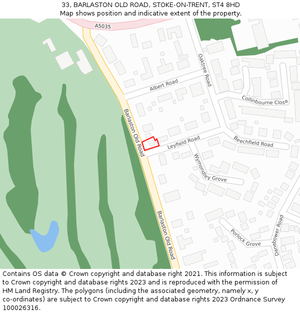 33, BARLASTON OLD ROAD, STOKE-ON-TRENT, ST4 8HD: Location map and indicative extent of plot