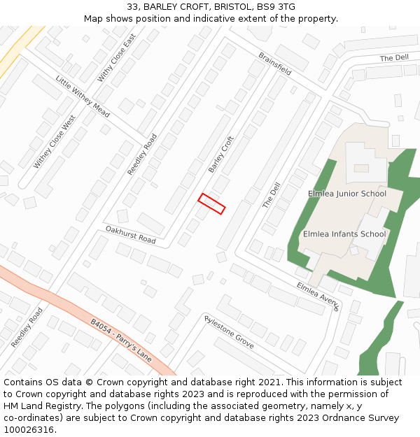 33, BARLEY CROFT, BRISTOL, BS9 3TG: Location map and indicative extent of plot