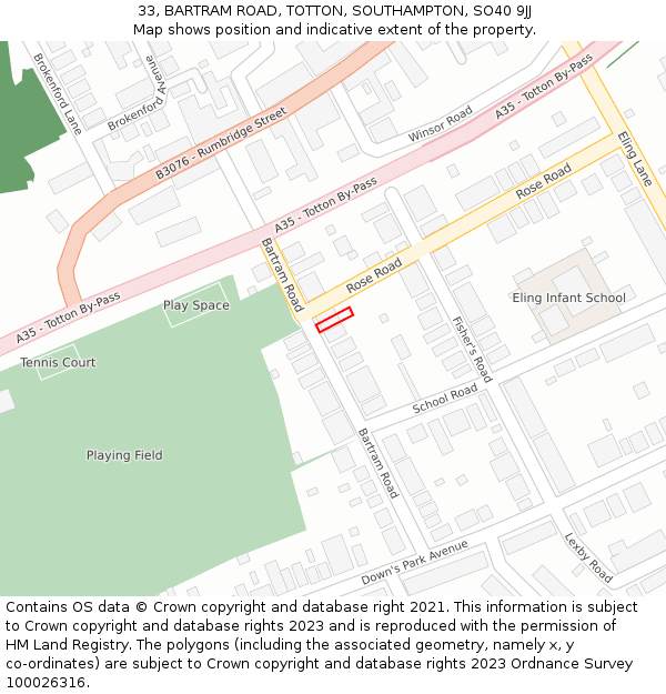 33, BARTRAM ROAD, TOTTON, SOUTHAMPTON, SO40 9JJ: Location map and indicative extent of plot