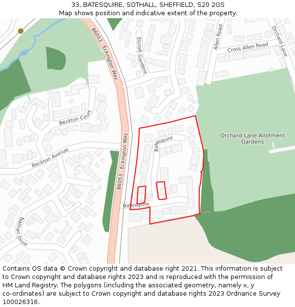 33, BATESQUIRE, SOTHALL, SHEFFIELD, S20 2GS: Location map and indicative extent of plot