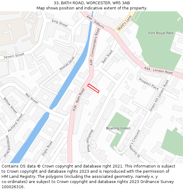 33, BATH ROAD, WORCESTER, WR5 3AB: Location map and indicative extent of plot
