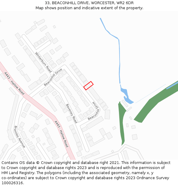 33, BEACONHILL DRIVE, WORCESTER, WR2 6DR: Location map and indicative extent of plot