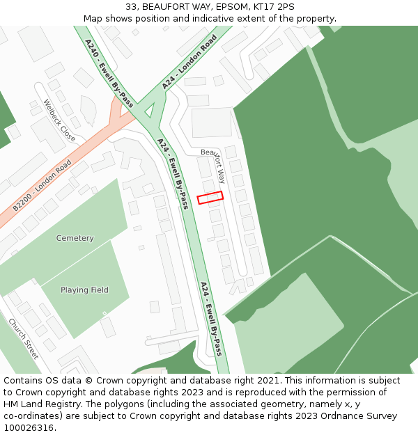 33, BEAUFORT WAY, EPSOM, KT17 2PS: Location map and indicative extent of plot