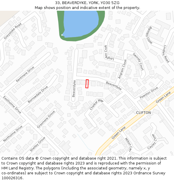 33, BEAVERDYKE, YORK, YO30 5ZG: Location map and indicative extent of plot